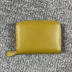 Mundi Genuine Leather Small Wallet Card Case Mustard Yellow Zip Around Compact